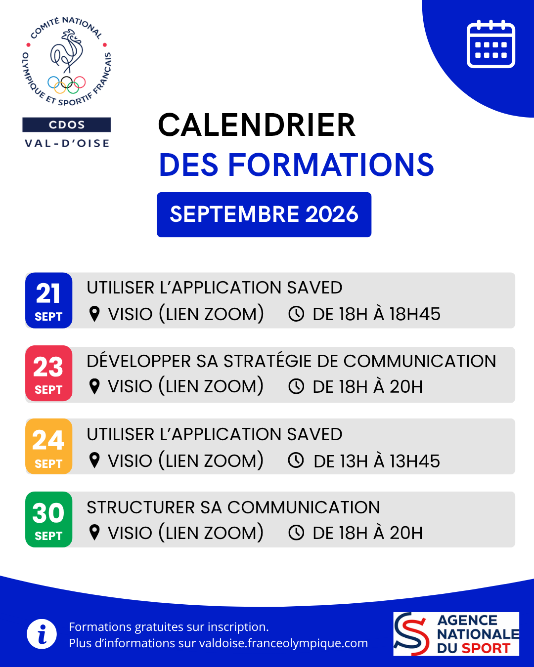 Calendrier des formations