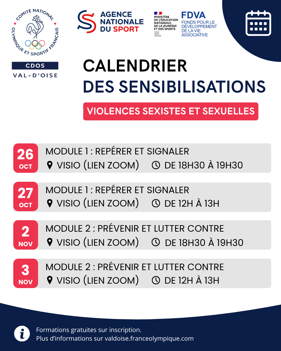 Calendrier sensibilisations VSS